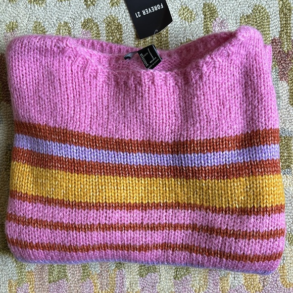 Forever 21 Sweater Top/ Jumper LSLV Pink/Multi stripes NWT small - Picture 12 of 13